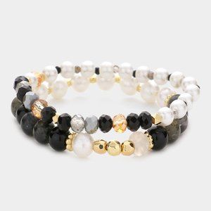Two Piece strechable Black and Peal Bracelet-  Acessory Vault